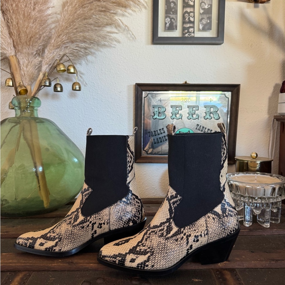 Anthro Snakeskin Ankle Boots- New